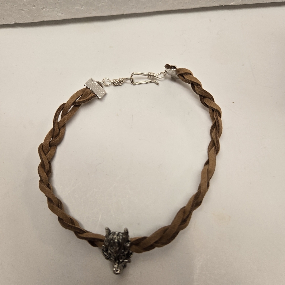 Hand Crafted Men's Brown Leather Braided Bracelet with Dragon Charm
